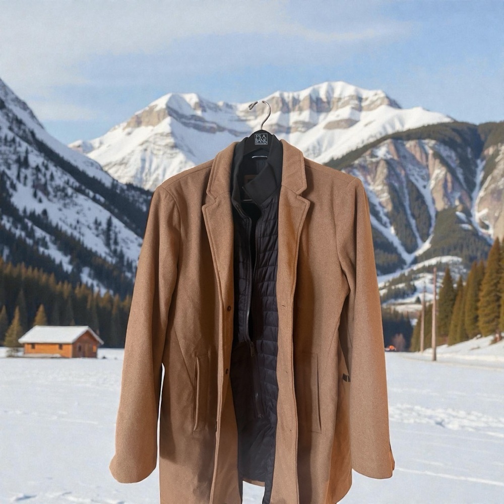 Men’s Camel Wool Blend Camel Overcoat with Built-In Quilted Vest | XXL - Picture 2 of 9